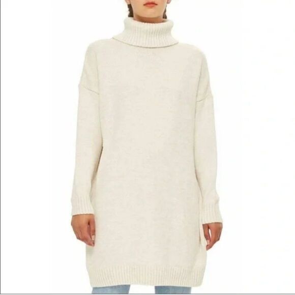 Topshop Turtleneck Sweater Dress Tunic - size 6 in Oat - Picture 1 of 16